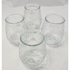 Set Of 4 Embossed Bumblebee Honeycomb Stemless Glasses Home Essentials & Beyond